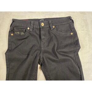 True Religion Jennie Mid‎ Rise Super Skinny Jeans Black Gold Stitch 28x29